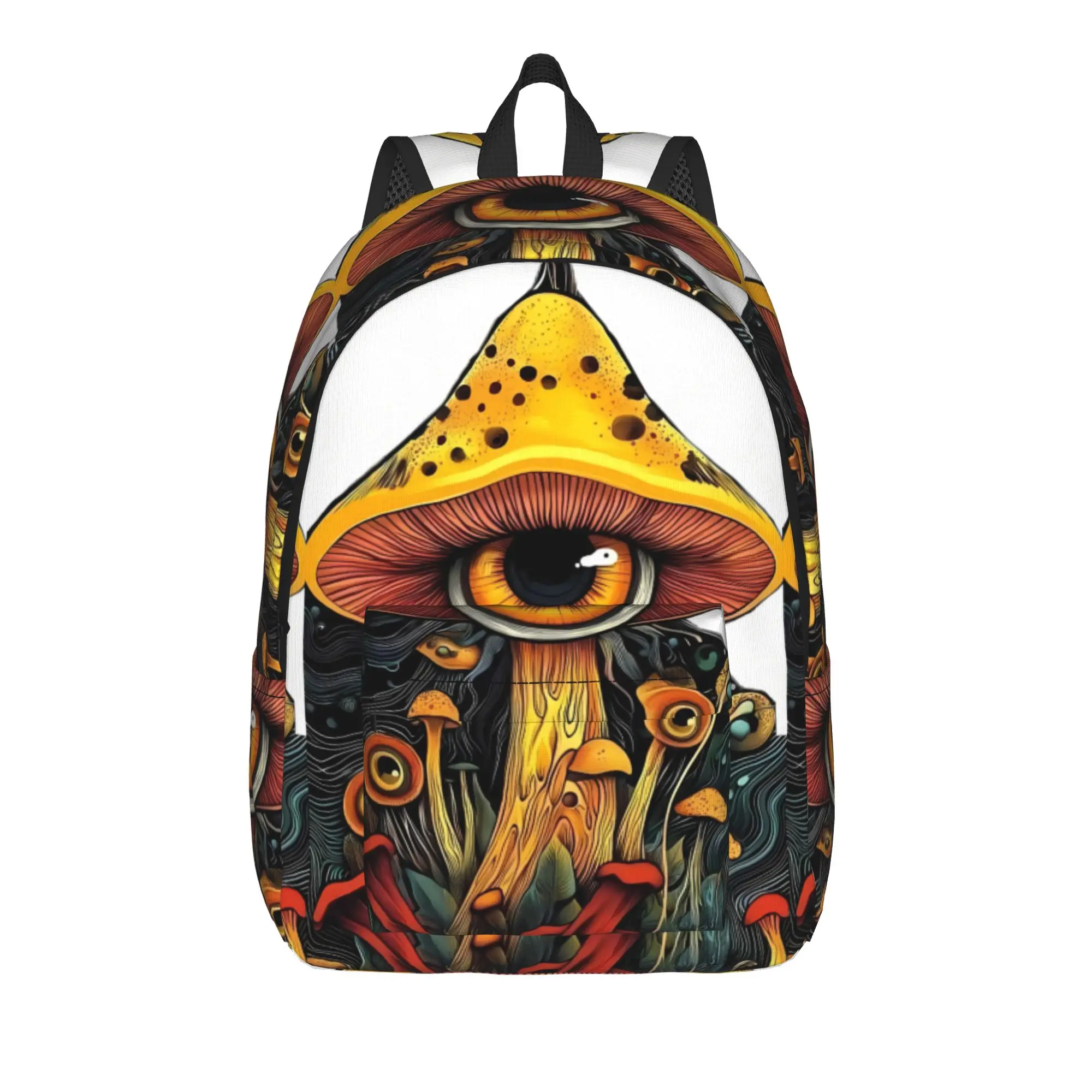 Cartoon Graffiti One eyed Mushroom Backpack Boy  Pattern Backpacks Polyester Kawaii High School Bags Sport Custom Rucksack