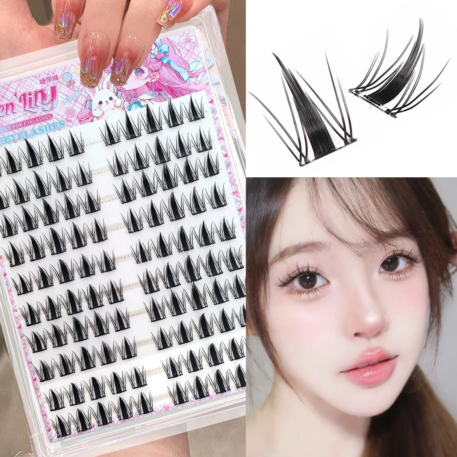 100 Stück kleine Kaninchen-Wimpern ohne Kleber, einfach anzubringen, geeignet für Anfänger, wiederverwendbar, weich und bequem für das tägliche Make-up – Detail 7