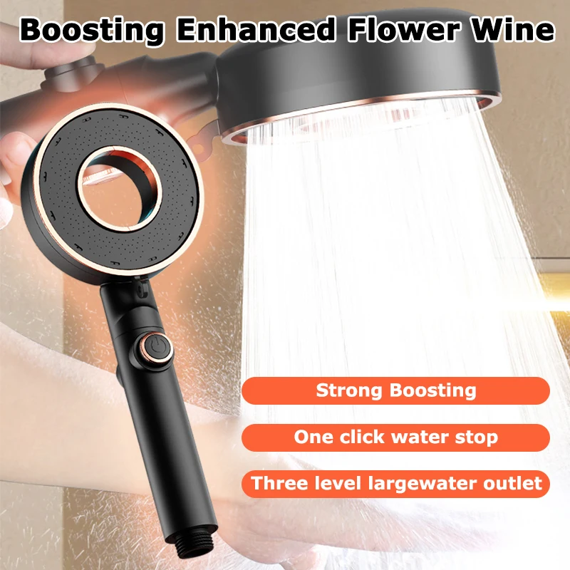 

High-pressure Shower Head 3-mode Adjustable Spray Filter Bathroom Accessories One-Key Stop Water Spray Removable For Cleaning