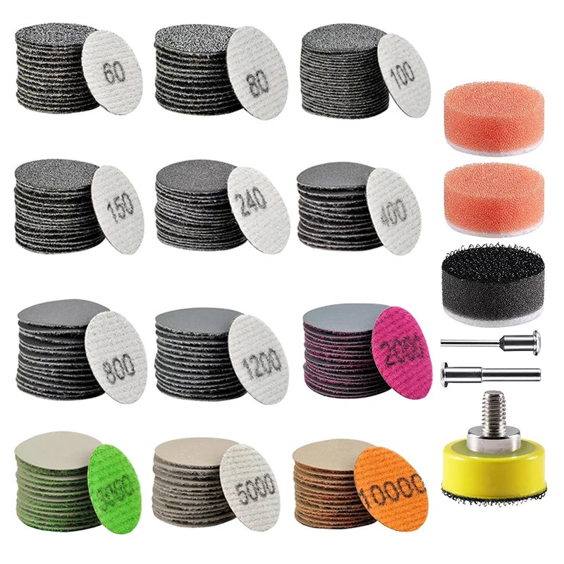 1 Zoll 25 mm Nass-Trocken-Schleifscheibe, 186/203/245 Stück, verschiedene Körnungen, 60–10000 mit 1/8 Zoll, 1/4 Zoll Schaft, Stützteller, Schnittstellenpad