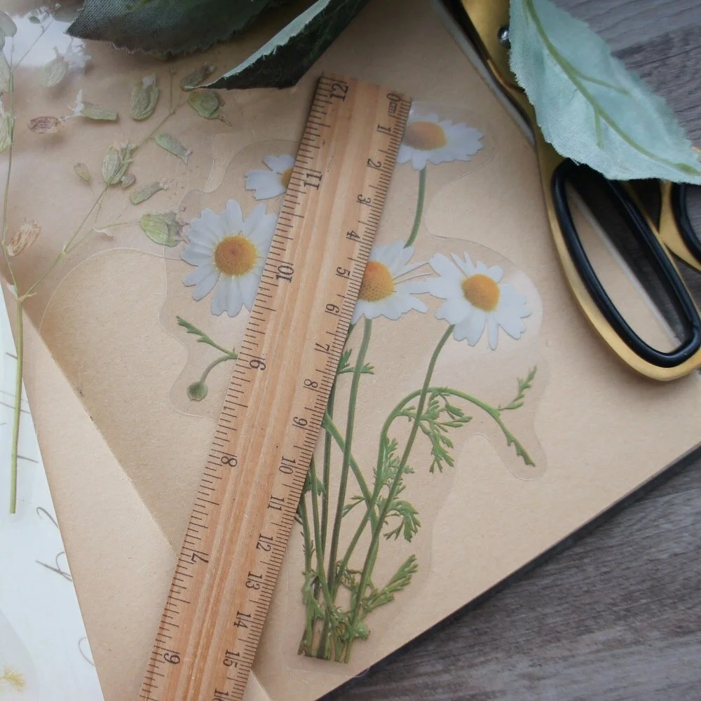 10pcs Big Size White Daisy Flower Style PVC Transparent Sticker Scrapbooking DIY Gift Decoration Tag view 4