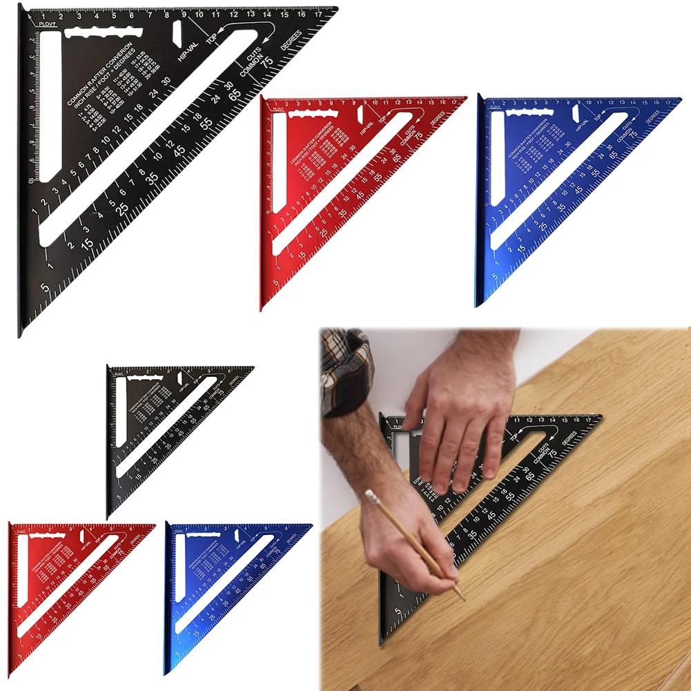 7 Inch Triangle Ruler Aluminum Alloy Measuring Square Ruler High Precision Metric Imperial Angle Ruler Wood Working Tools