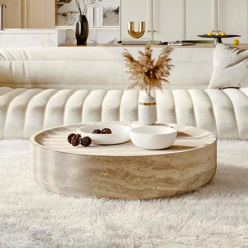 Wabi-sabi Table modern  center tea table  big round Travertine coffee table for living Room furniture