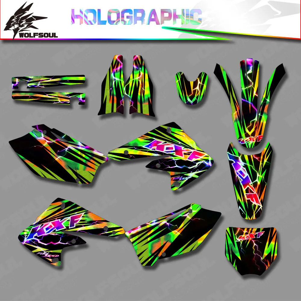Motorcycle Holographic Backgrounds Decals Graphics Stickers Kits For Kawasaki KX250F KXF250  KXF250 2004 2005 KX 250F Custom