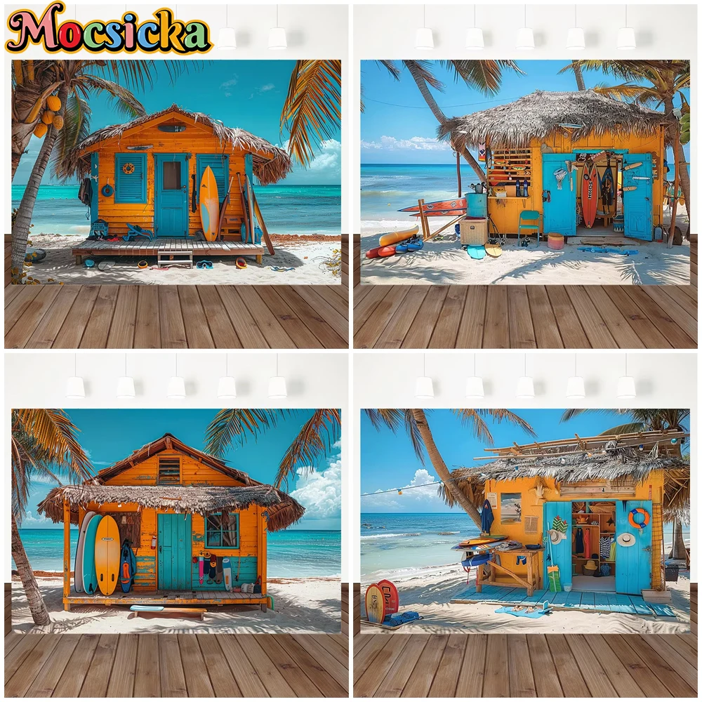 

Mocsicka Summer Beach Background Wooden House Tree Ocean Surf Party Decoration Baby Shower Girl Boy Backdrops Photography Banner