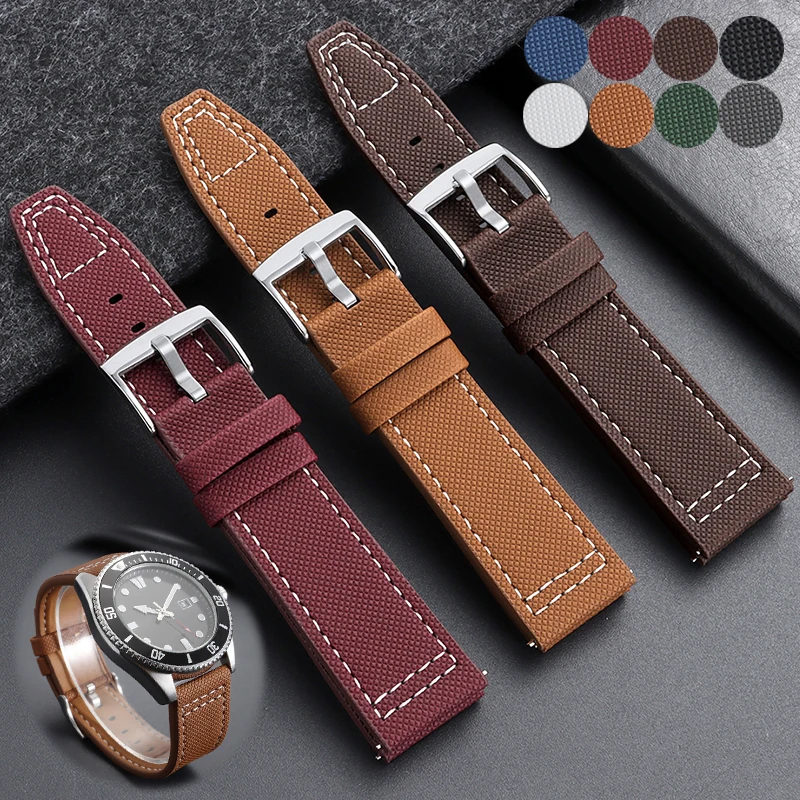20mm 22mm Canvas Texture Leather Watch Strap Durable Cowhide Band Quick Release Replacement Bracelet Soft Comfortable Wristband