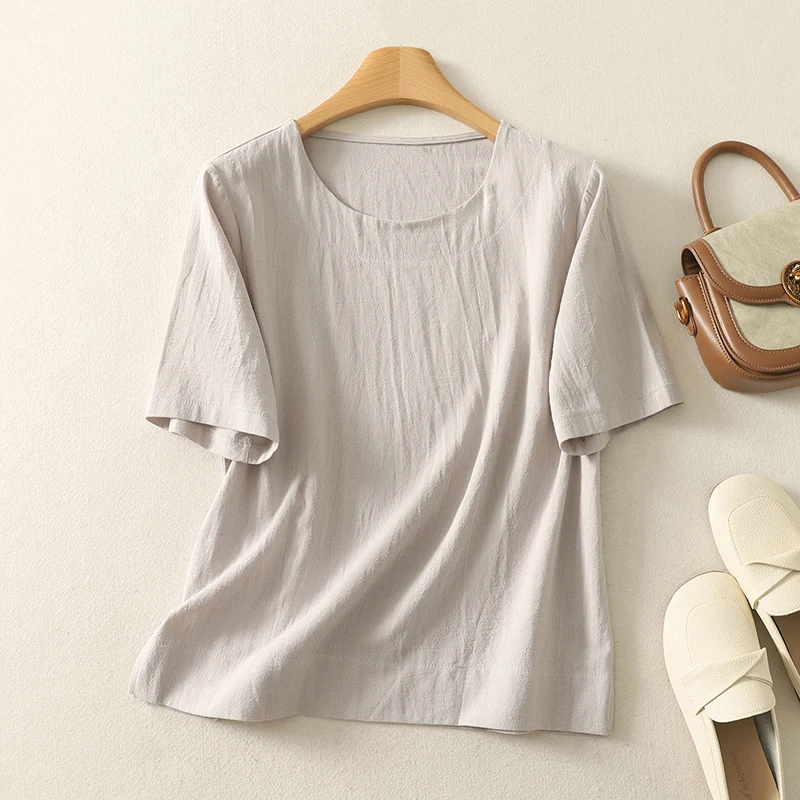 

Оригинальная круглая футболка Han Haax ort Sve, женский топ, художественная летняя футболка в стиле ретро из смеси хлопка и льна