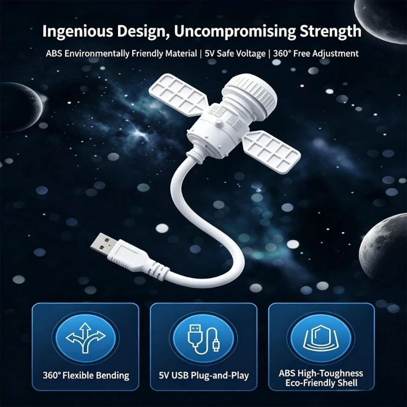 USB Night Light Projector, Planet Moon and Space Pattern Lamp for Bedroom Desk Dorm Decor, ABS Body, 3.7V 3W White Indoor M4YD