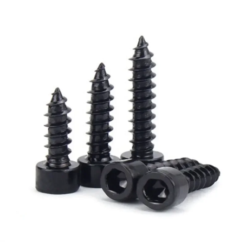 10-100pcs/lot M1.7 M2 M2.3 M2.6 M3 M3.5 M4 M5 M6 Carbon Steel Cap Head Black Hexagon hex Socket Self-Tapping Screws