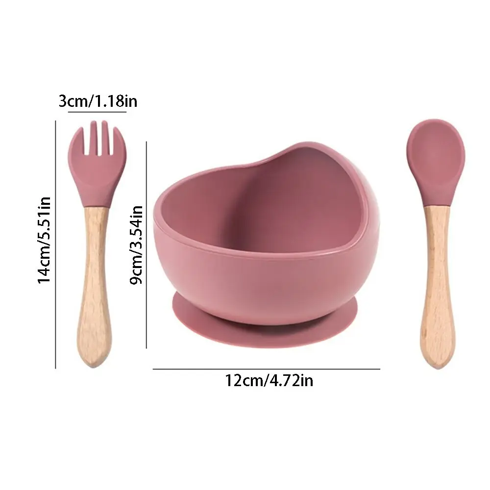 Cuenco de alimentación de bebé de silicona antideslizante, platos de alimentación flexibles impermeables para niños pequeños con cuchara y tenedor de calidad alimentaria