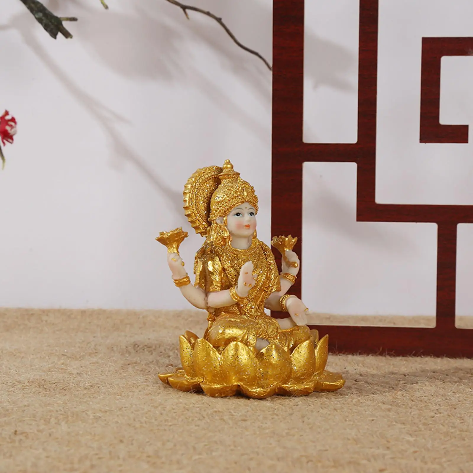 Mini Hindu Goddess Indian Gold Buddha Figurine Meditation Resin Gift Prosperity Yoga Room for Altar Garden Diwali Shrine Office