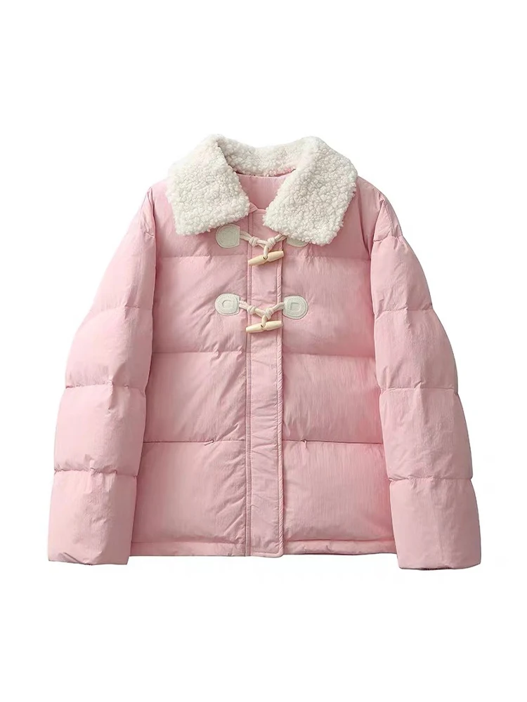 Women\'s Pink Parka Jacket Coat Long Sleeve Overcoat Harajuku Fashion Korean Thicken Warm Padded Jacket for Women Vintage Winter