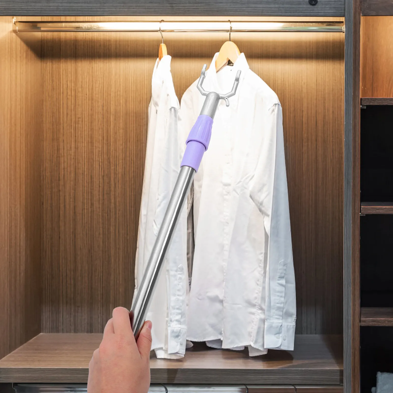 Perche à vêtements télescopique en métal et plastique, réglable, pour la maison, la buanderie et le balcon, pratique