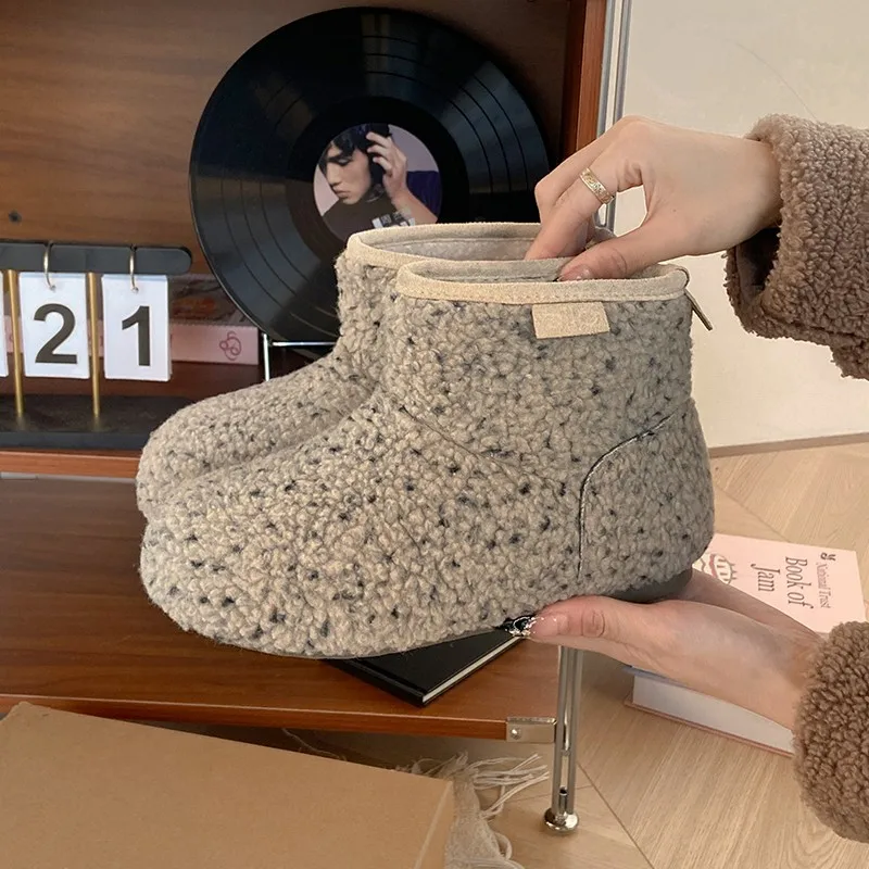 2025 حذاء بوت بطول الكاحل تتجه الأحذية للنساء الصوف لفة النساء أحذية الثلوج الإناث الثلوج الأحذية ليوبارد طباعة الشتاء الأحذية الدافئة 2639 #5