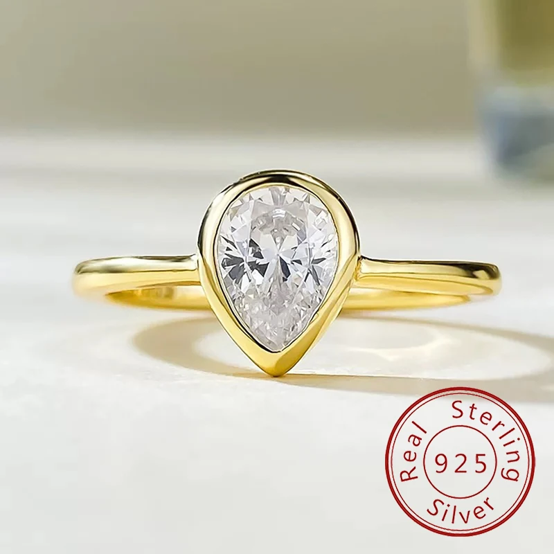 Ring aus 925er-Sterlingsilber, schlicht, Wassertropfenform, Zirkon-Ring für Damen, Jahrestag, Party, personalisierbar, hochwertiger edler Schmuck