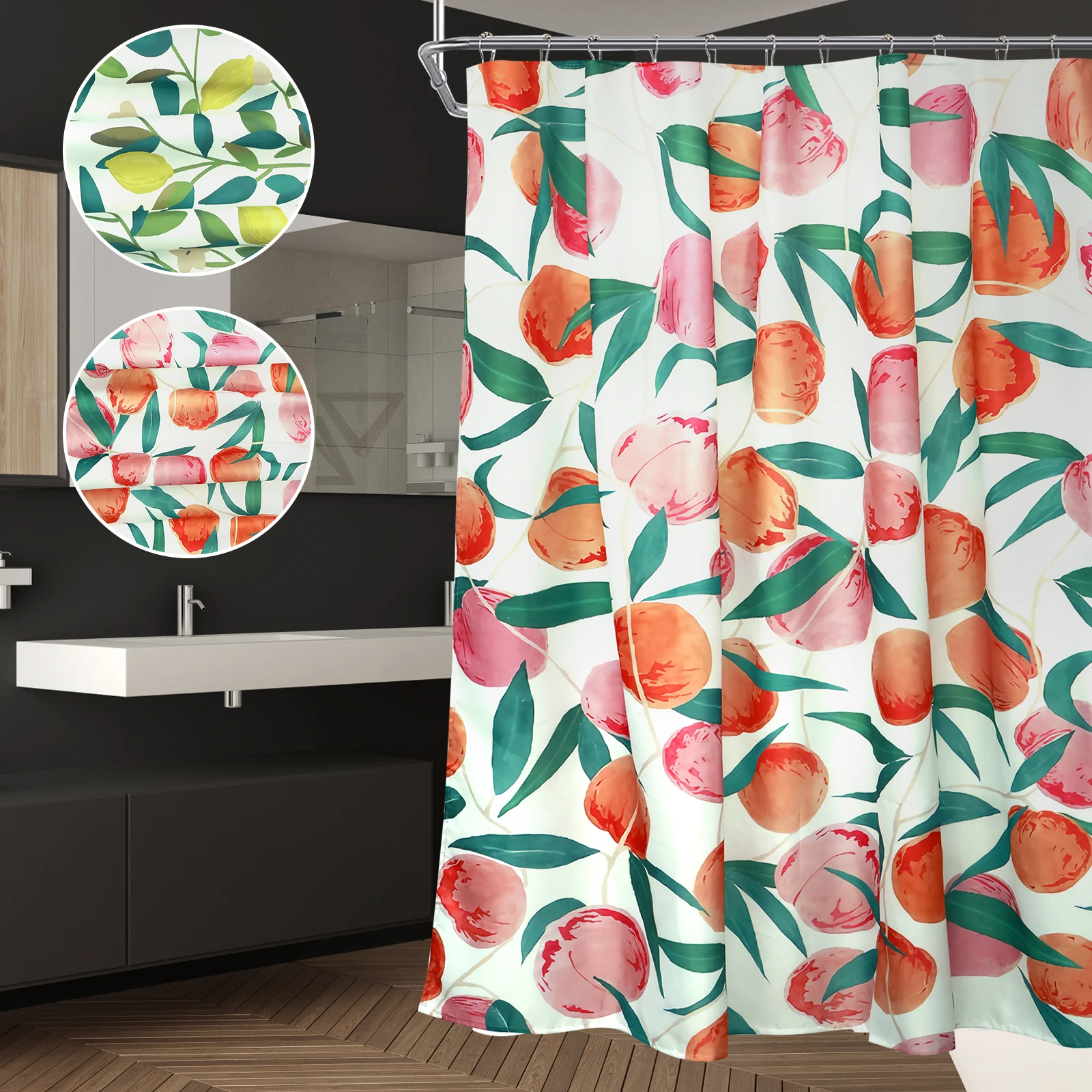 Shower Curtain Waterproof Polyester Bathroom Curtain 71x71 Inch Quick-Drying Shower Curtain Decorative Fruit Pattern Shower