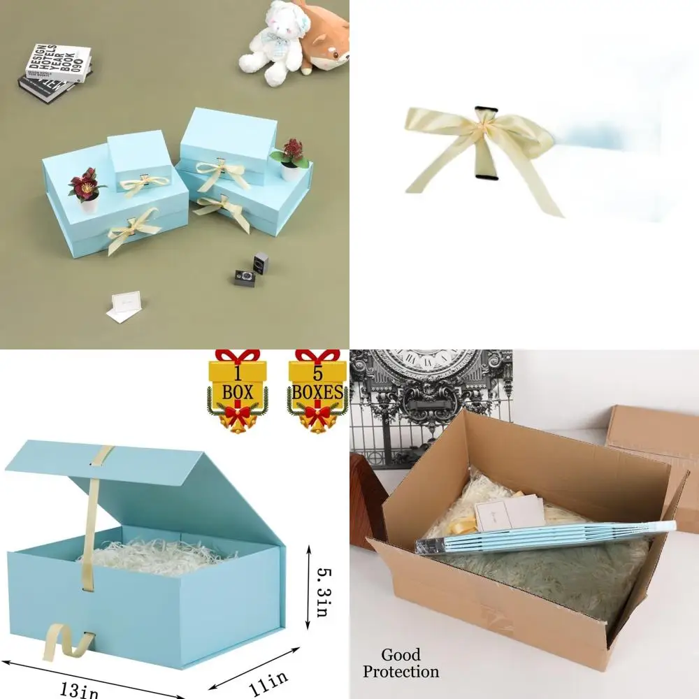 

Складные подарочные коробки из 5 упаковок, 13x11x5,3 дюйма, лента и измельченная бумага в комплекте, идеально подходят для рождественских подарков и жениха