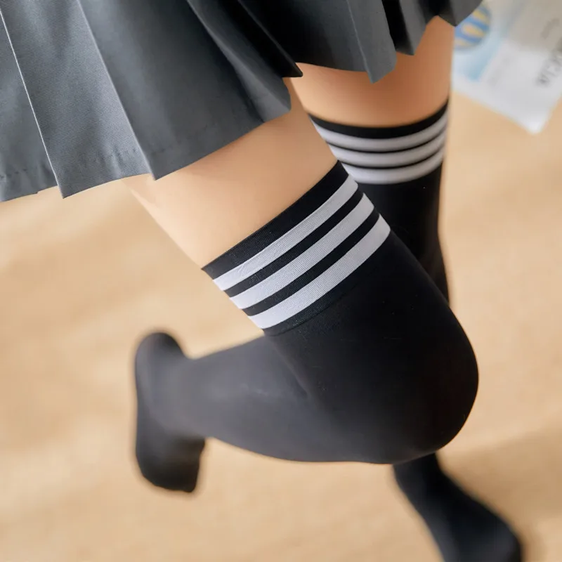 

Solid Color Stocking Sexy Black White Long Stocks Over-the-calf Socks Lolita JK Cosplay Socks Women's Hosiery Thigh Stockings