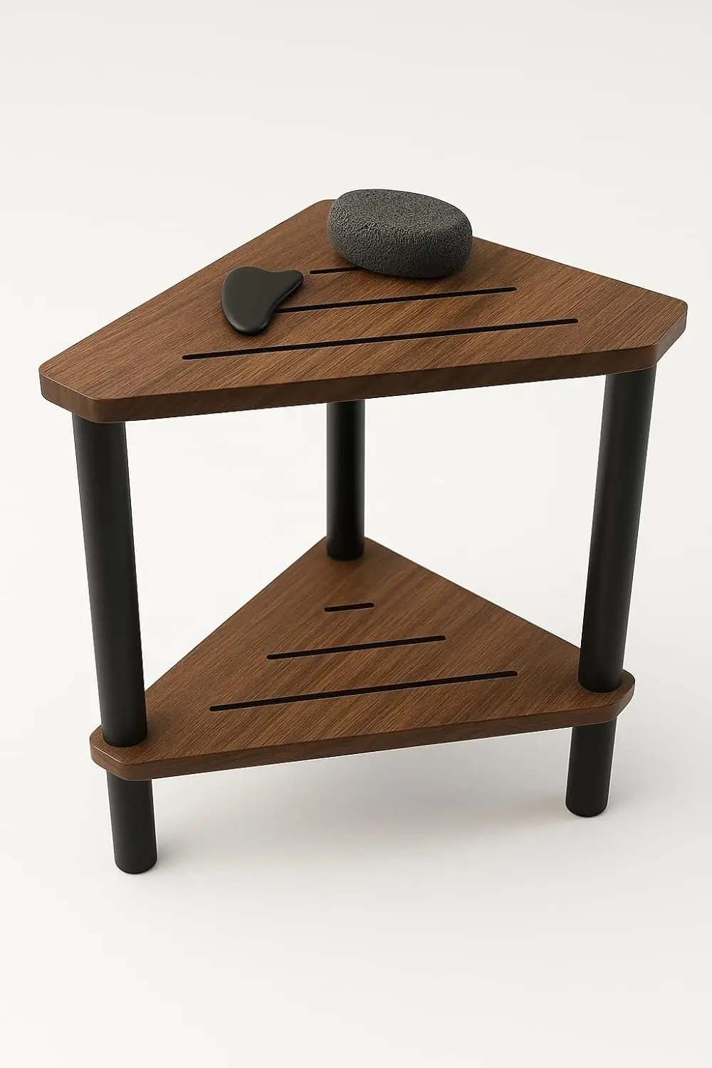 

Corner Teak Shower Stool for Shaving Legs with Black Pine Wood Legs – Small Teak Shower Seat for Inside Shower, Corner Seat,