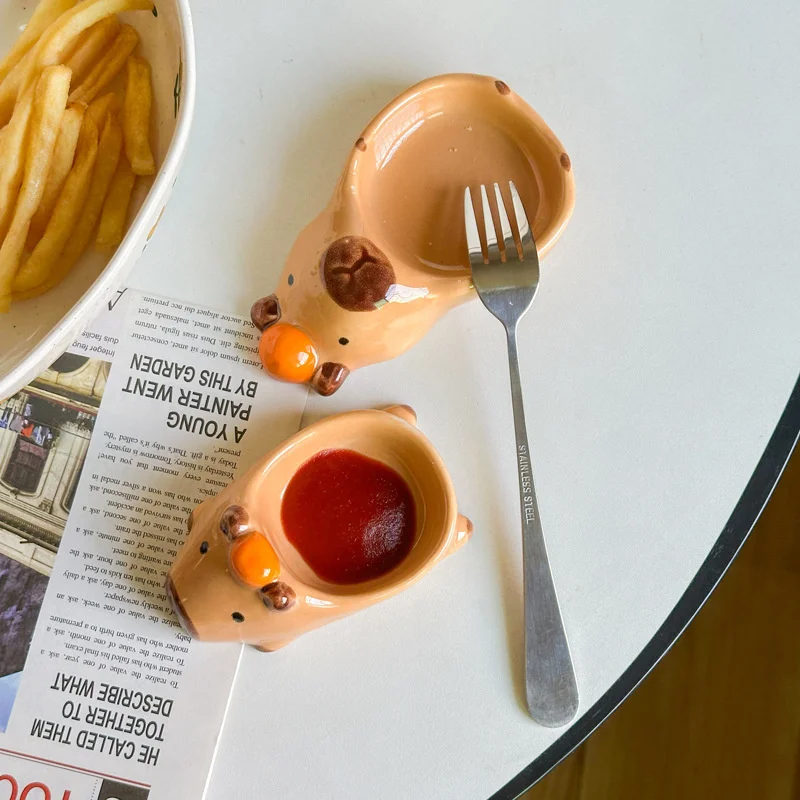 Capybara Chopstick Holder Spoon Holder Sauce Dish Ceramic Disc Household Saucer Snack Salad Sauce Saucer kitchen Utensils
