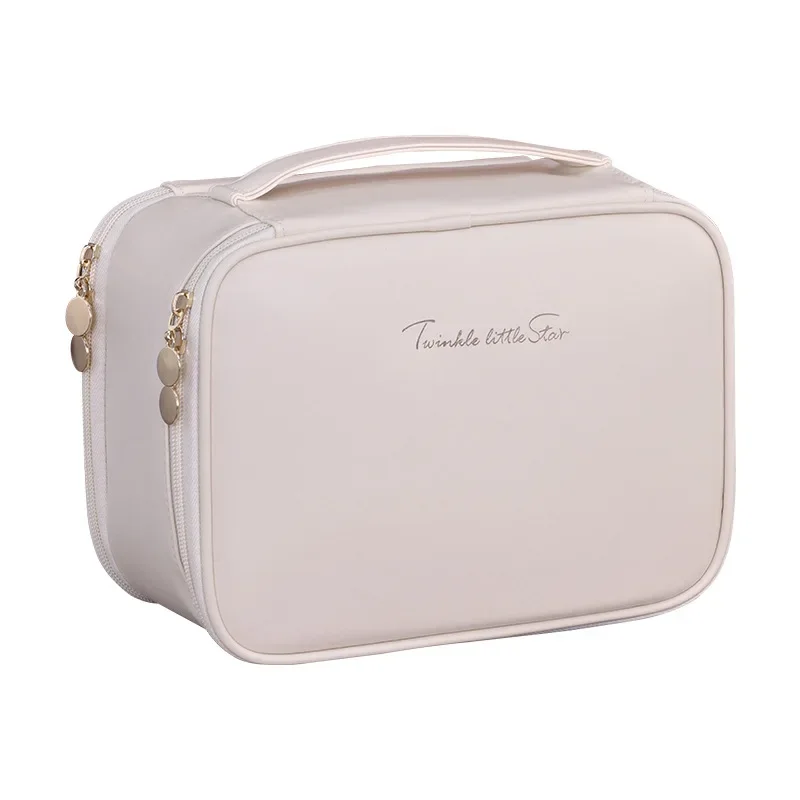 Borsa per cosmetici di lusso a doppio strato Borsa per gioielli divisoria portatile Organizzatore di cosmetici essenziali da viaggio di grande capacità