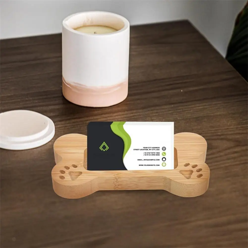 Eco-friendly Card Rack Wooden Dog Bone Business Card Holder Stable Office Organizer for Hospital Cards Curved Anti-slip Display