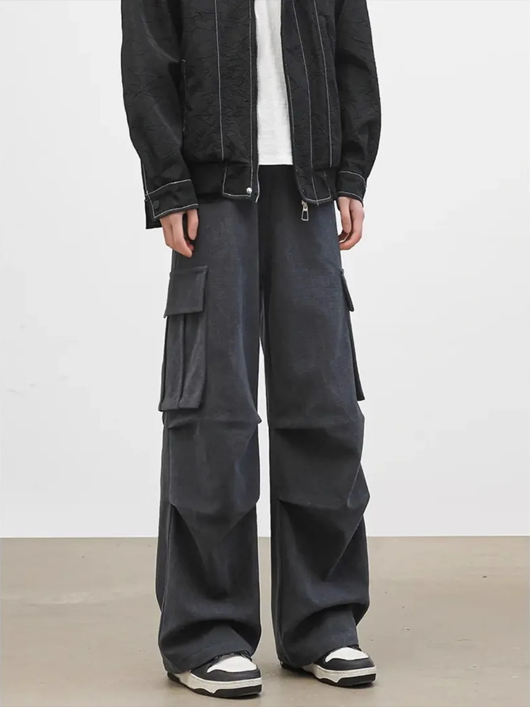 

Deep ey Pleated Bell Bot Work Trousers Men's Autumn American Sle Heavy Du Drapey Paratrooper Pants Cleanfit Straight...