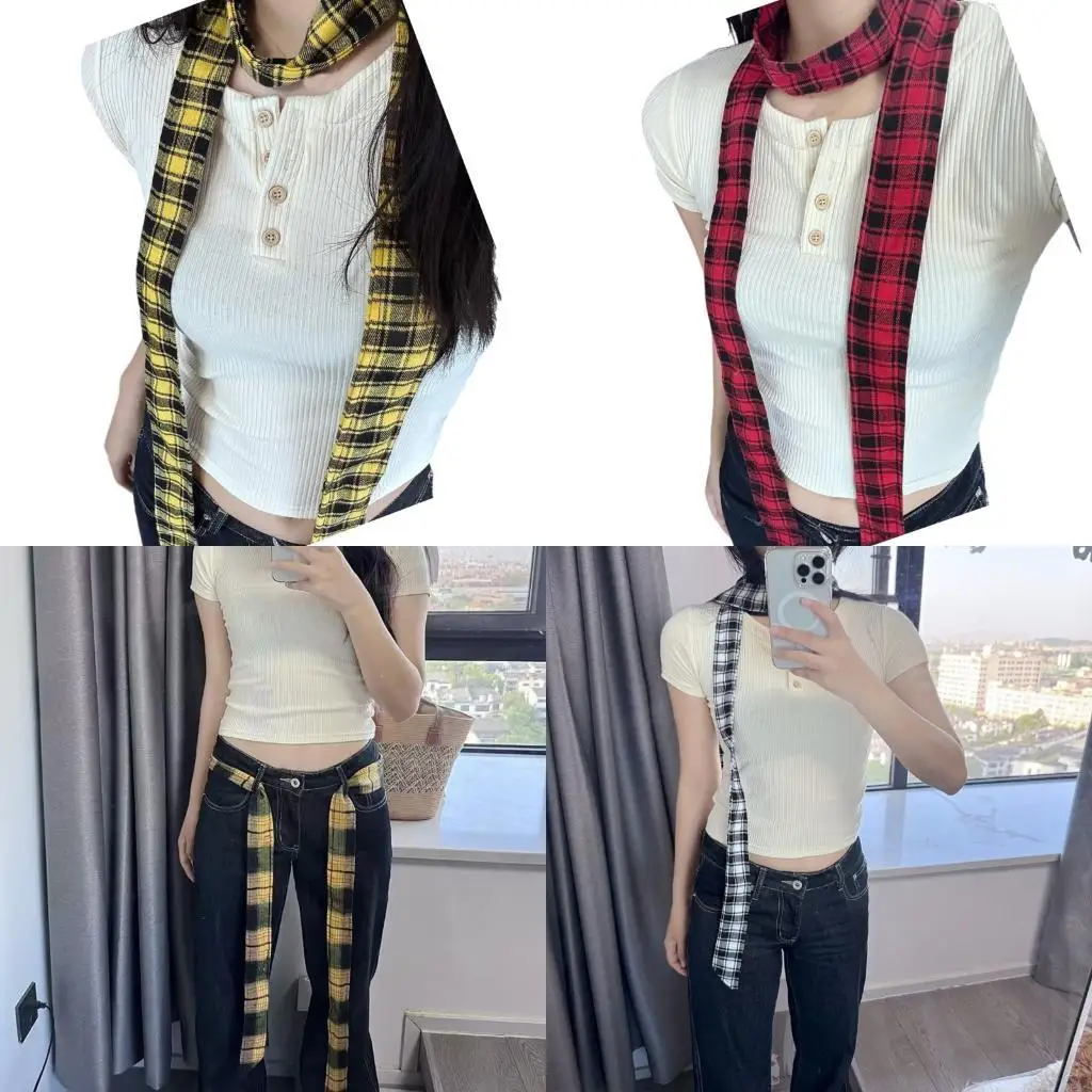 

39BC Элегантная длинная шарф -шарф -шарф -смесь ткани Клетчатая деталь