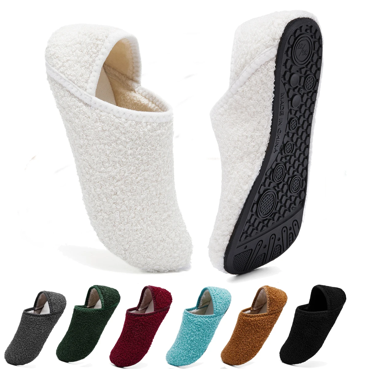 

Couple Winter Toe Wrap Warm Cotton Slippers Indoor Fashion Solid Thick Soft Sole Slides Men Women Floor Flat Home Non-slip Shoes