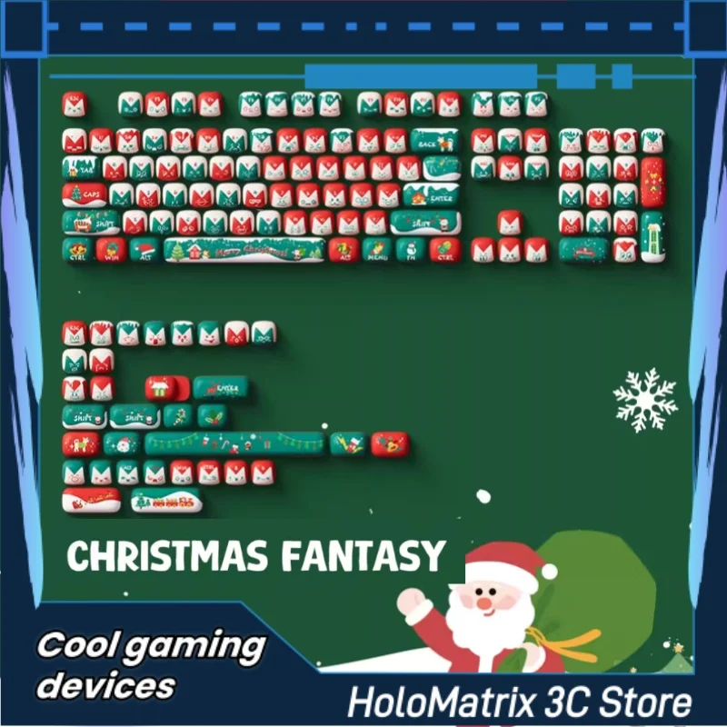 

2025 Christmas Paradise Keycaps Mog Height Heat Sublimation Mushroom Shaped Cartoon Mechanical Keyboard Keycap Christmas Gift