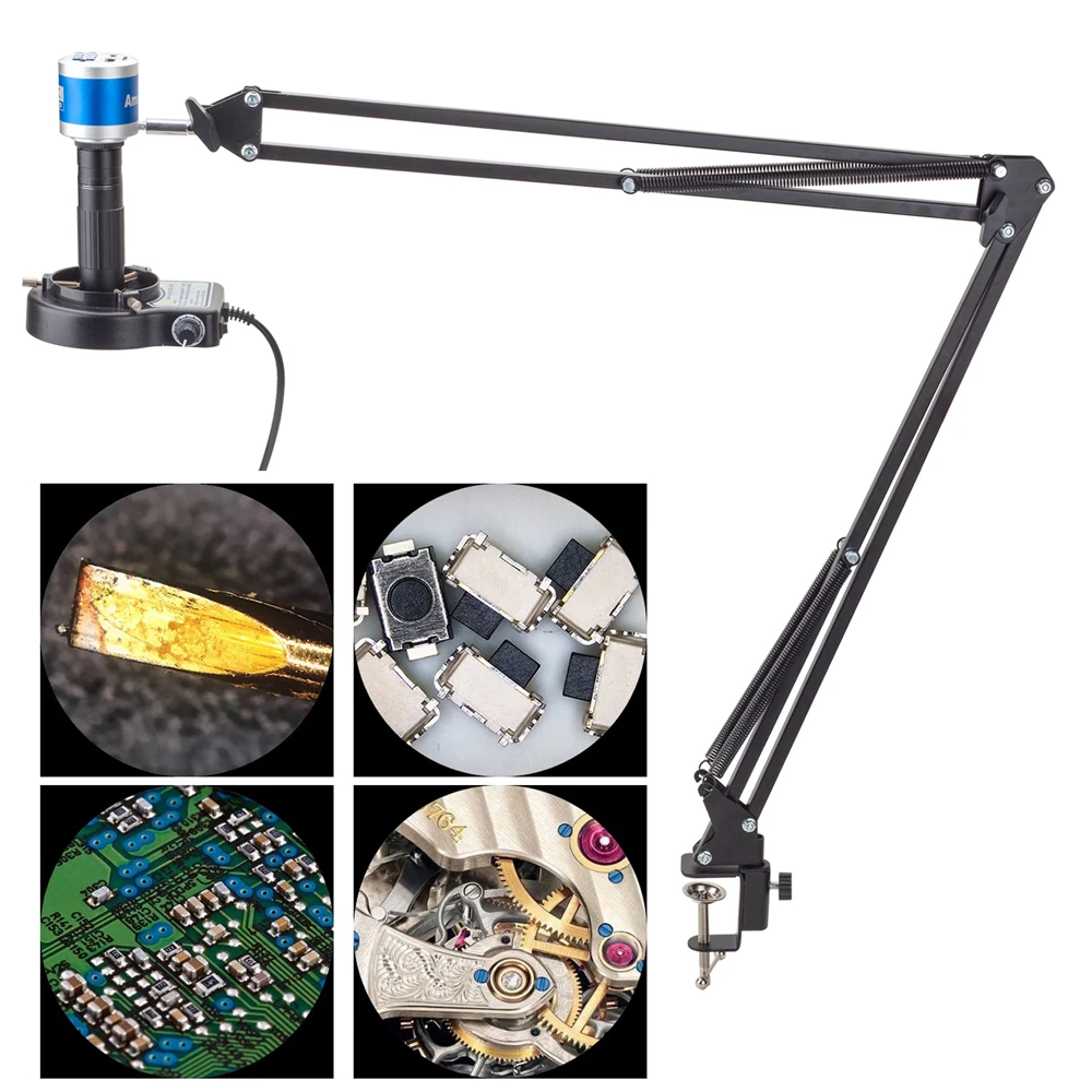 

4K HD Mini Microscope Digital Industrial Video Camera With Clamp Table Stand 10X-150X C Mount Lens Soldering PCB Repair Tool