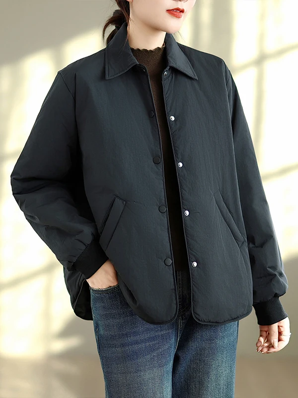 Jaet en coton léger coupe ample col jusqu'à manteau en coton Long Sve trajet Sle longueur régulière automne hiver vêtements pour femmes