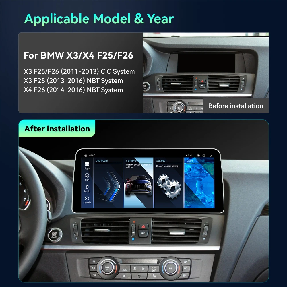 12.3 Inch 1920*720P Carplay 6GB 128GB Android 14 Car Autoradio For BMW X3 F25 X4 F26 CIC NBT Navigation Headunit GPS IPS 4G LTE