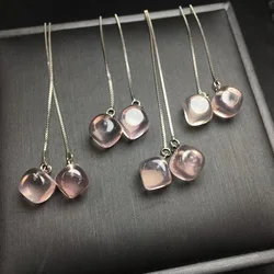 1 Pair Fengbaowu Natural Stone Rose Quartz Earring Cube Shape Beads 925 Sterling Silver Fashion Crystal Jewelry Gift For Women