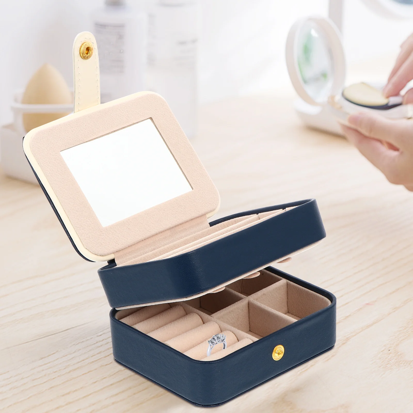 1Pcs Multilayer Jewelry Box PU Durable Organizer Storage Case Mirror Earrings Bracelets Rings Container Display