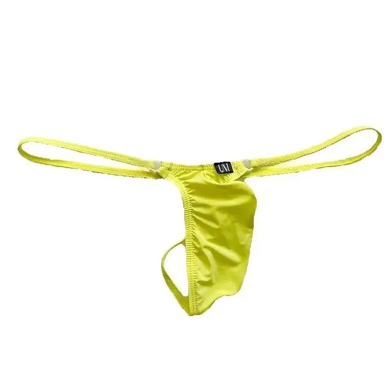 Low Rise Uplift Men Thong Panties, Solid Ice Silk Adjustable Thin Straps, Elastic Sexy Minimalist Male T-back Underpants