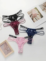 Viomisha 4Pcs Female Thongs Lingerie Soft Cozy Underwear Hot G-Strings Women Lace Letter Panties