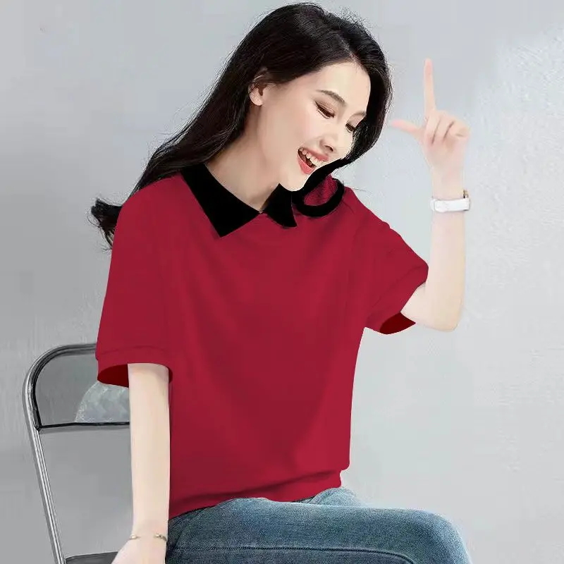 Two-piece Sweatshirt for Women in the Middle Sleeves 2025 Spring and Summer New POLO Neck Fashionable Versatile Slim T-shirt Top