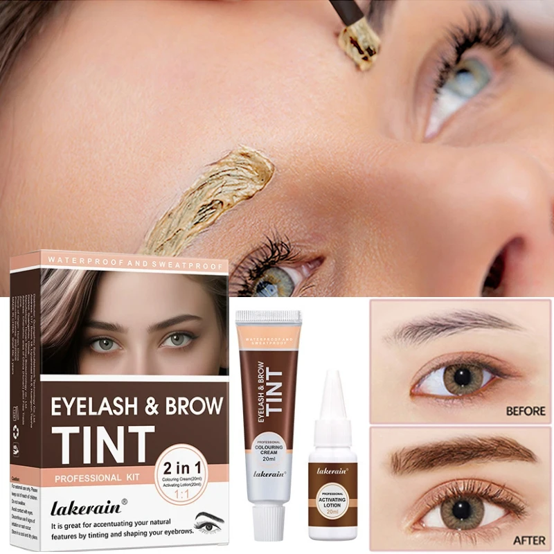 2-in-1 Wimpern- und Augenbrauen-Färbeset, semi-permanent, wasserfest, Augenbrauen- und Wimpernfarbe, langanhaltend, natürliche braune Augenbrauenfarbe, Make-up-Tool