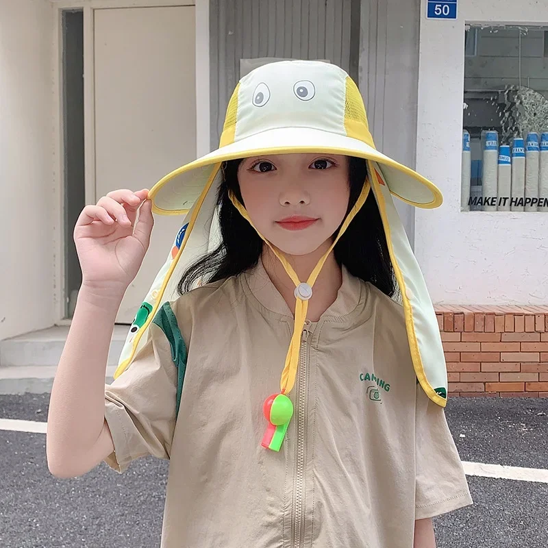 Boys Girls Sun Hat with Neck Flap Summer Outdoor Beach Caps Kids Cute Safari Hat Panama Hat 3-10 Years Old Daily Sun Protection