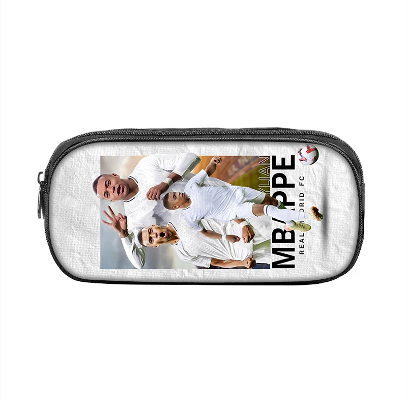 Student Big Capacity School Supplies Zipper Pencil Pouch makeup bag Football Star Pen Bag M-Mbappe Pattern Pencil Case