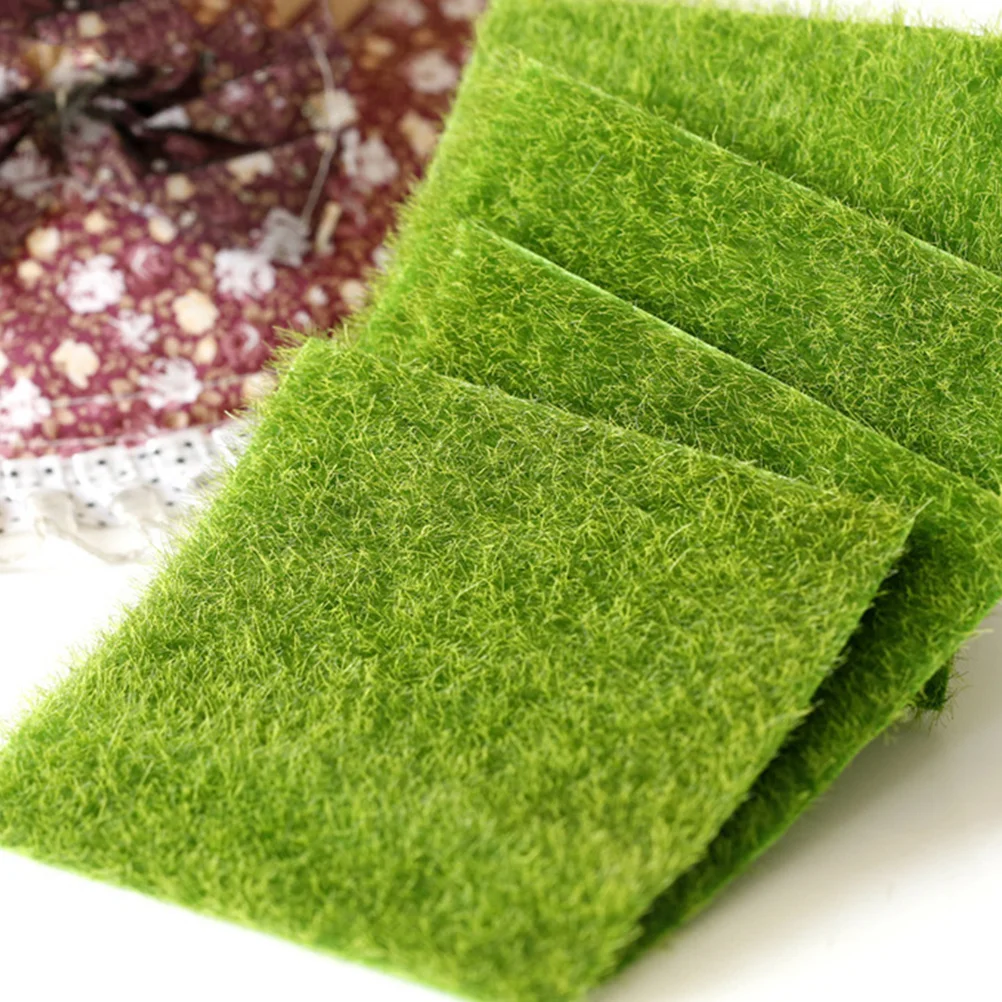 

4Pcs Plastic Turf Mat Artificial Grass for Sand Table DIY Baseboard Decor Lifelike Fake Lawn Mat for Micro Landscape Craft