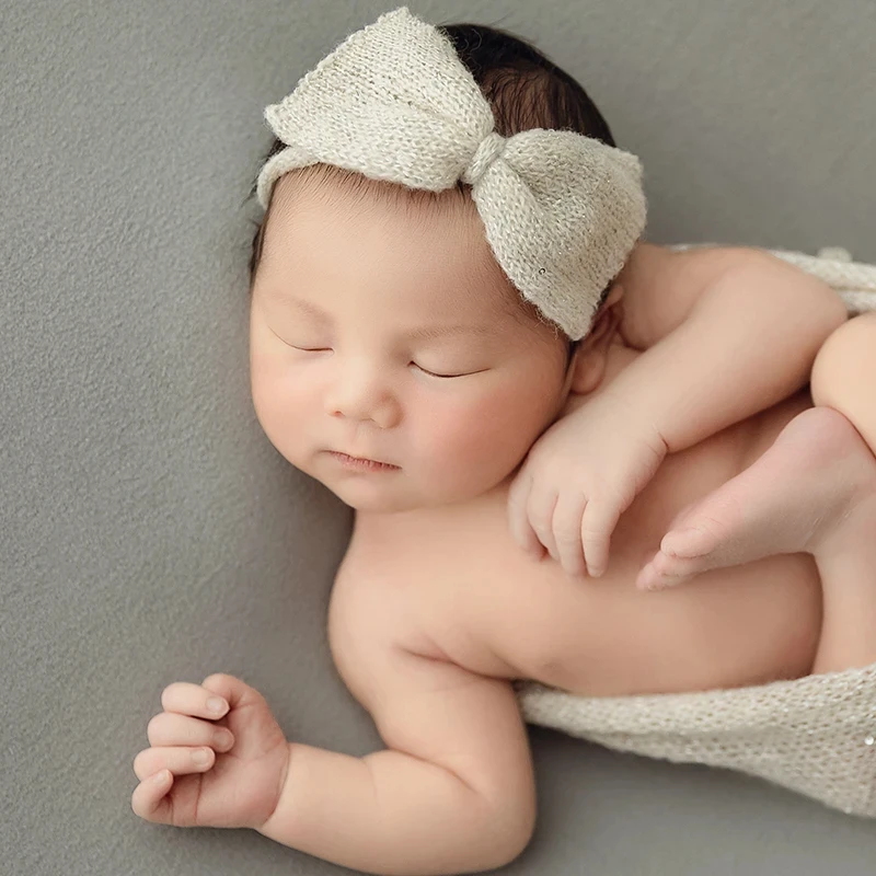 Accesorios para fotos de bebé, conjunto de vestido de punto para niña, Diadema con lazo suave, tela elástica, accesorios de fotografía para recién