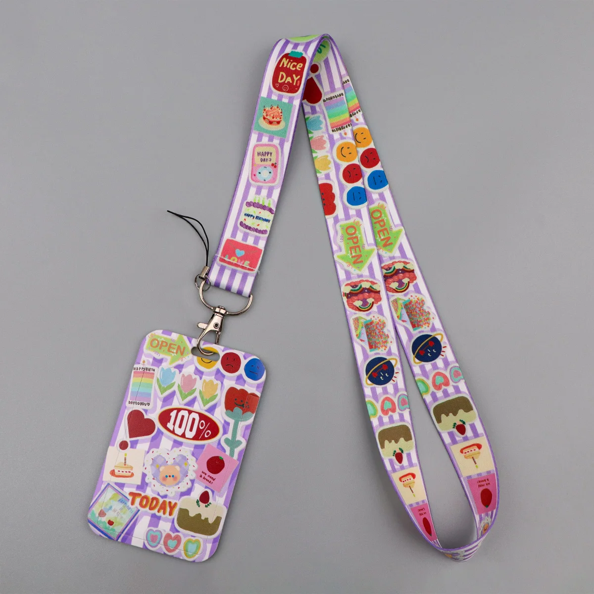 

Purple Kawaii Sticker Lanyard Students ID Card Badge Holder Hanging Rope Neck Strap Keychain Keyring Accessories Gifts