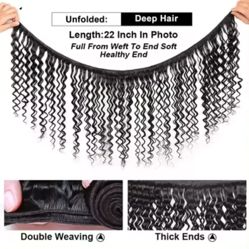 12A Deep Wave Human Hair Bundles 20 22 24 Inch Deep Curly Bundles Human Hair 100% Unprocessed Brazilian Virgin Weave 3 Bundles