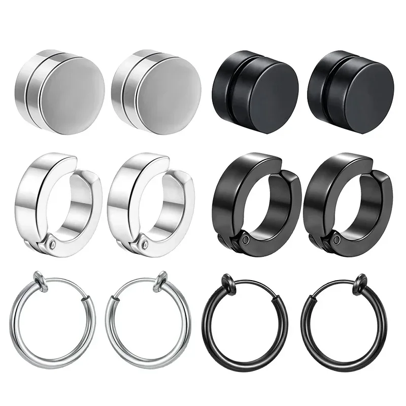 1 Pairs Fashion Magnetic Stud Earrings Men and Women Black CZ Magnet Non-piercing Clip Earring Set Punk Earrings Jewelry Gift