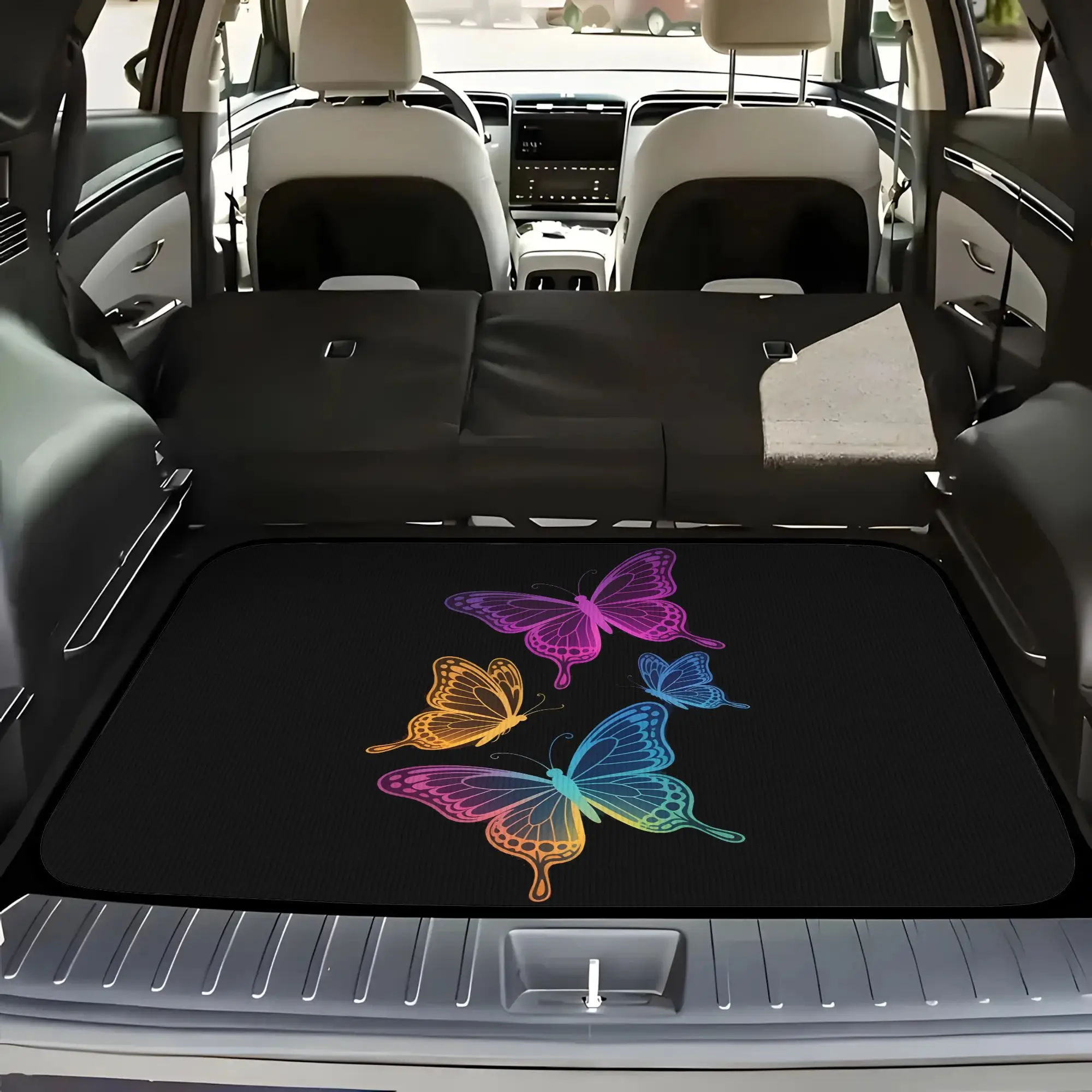 2D Plane 5pcs Gradient Butterfly Print Car Floor Mat | Trunk Liner -5pcs Set (including 4 Floor Mats And 1 Trunk Liner) With Sty
