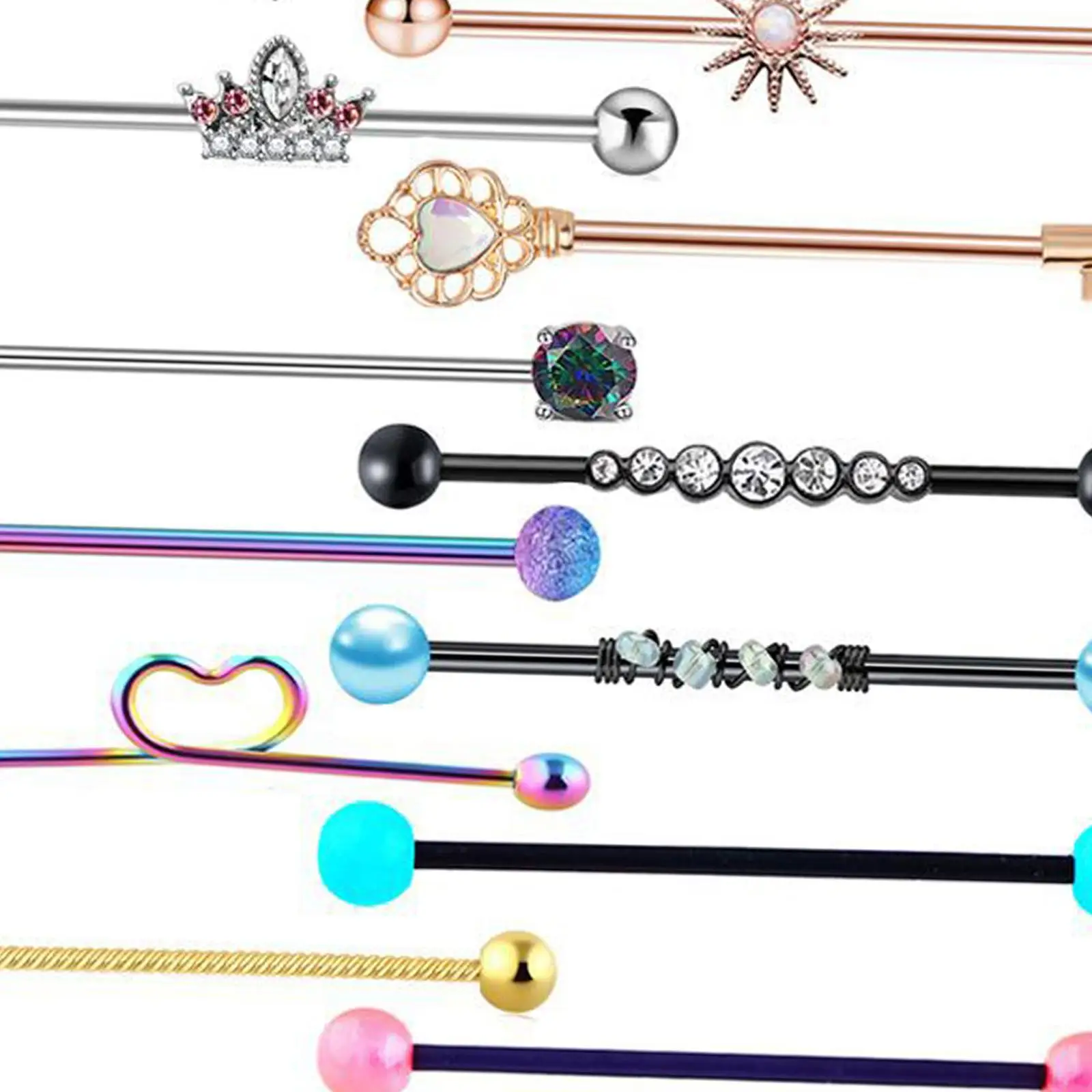 13 Pieces 14G Industrial Barbell Earrings 38mm 1&1/2 inch Piercing Jewelry