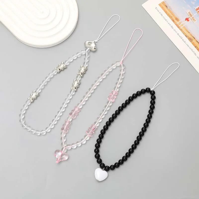 Fashion Love Bow Beaded Phone Chain Lanyard Jewelry for Women Cute Bear Crystal Loss Prevention Wrist Strap Tellphone Case Rope view 5