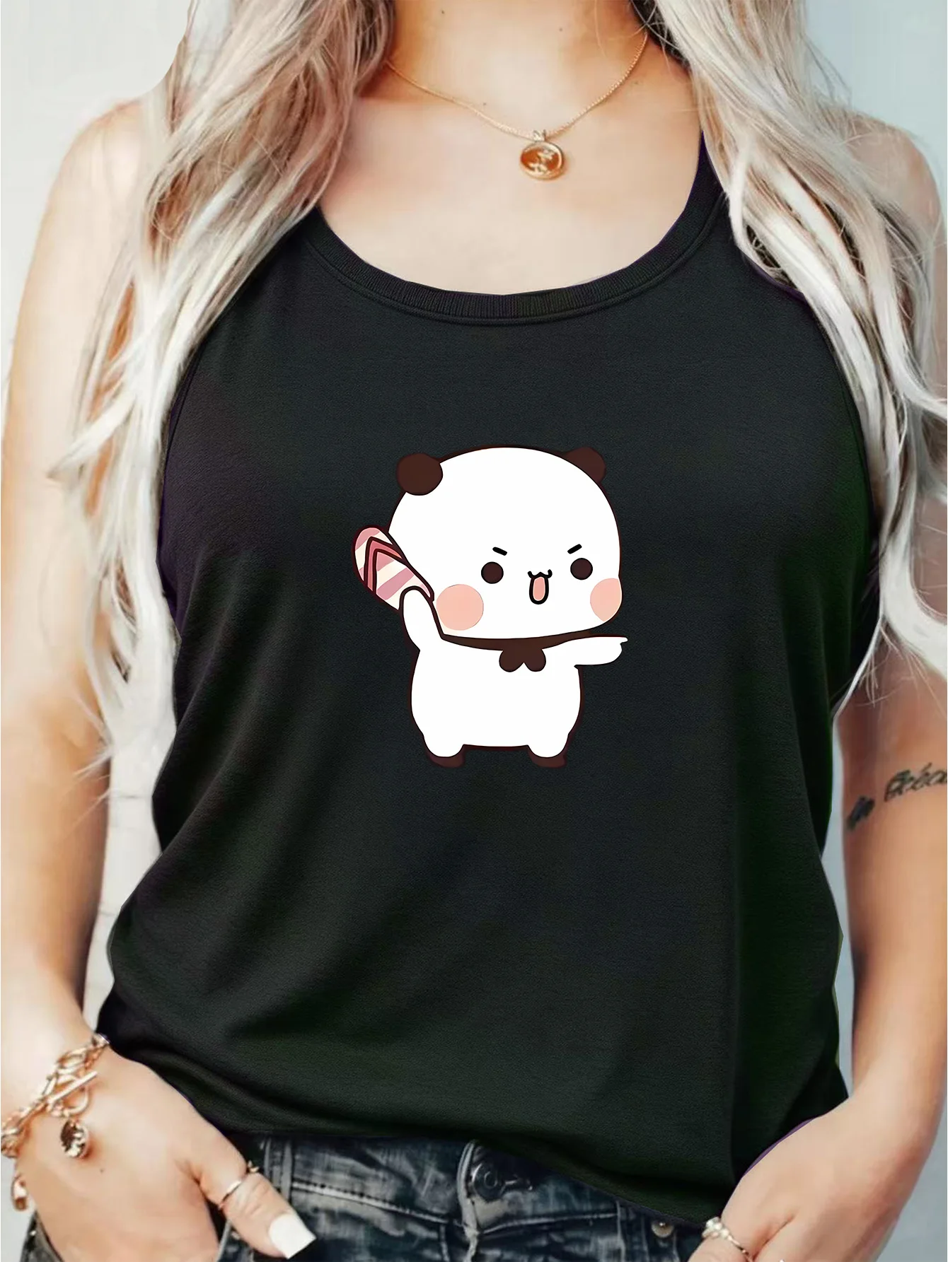 

Loose Fit Printed Pocket T-Shirt for Women with Ribbed Collar round Neck 1-8XL plus Size Comfortable Casual Vest
